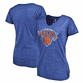 Women's New York Knicks Distressed Team Primary Logo Slim Fit Tri Blend T-Shirt Royal FengYun,baseball caps,new era cap wholesale,wholesale hats
